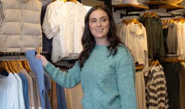 Caroline Olson inside Pearls & Plaid