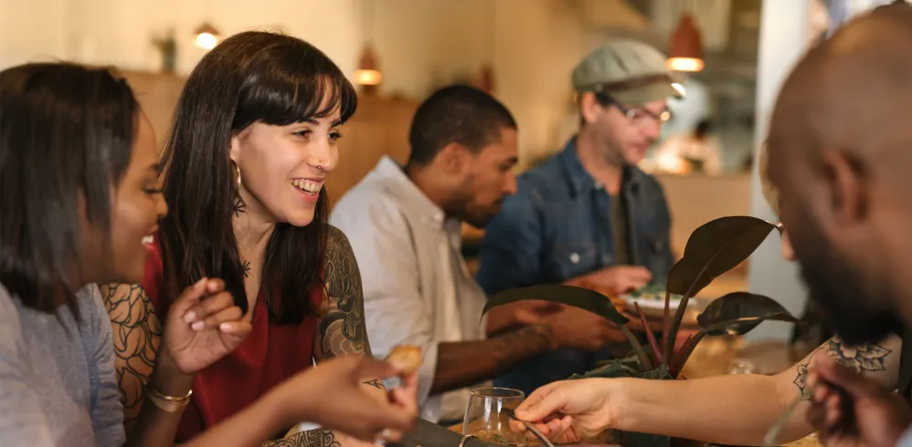 Friends dining out at a restaurant
